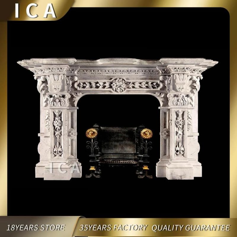 French Style Hand Carved Decorative Natural White Marble Fireplace Mantles