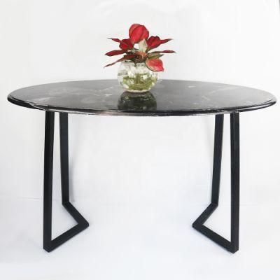 Modern Silver Dragon Black Marble with Stainless Steel Frame Oval Dining Table