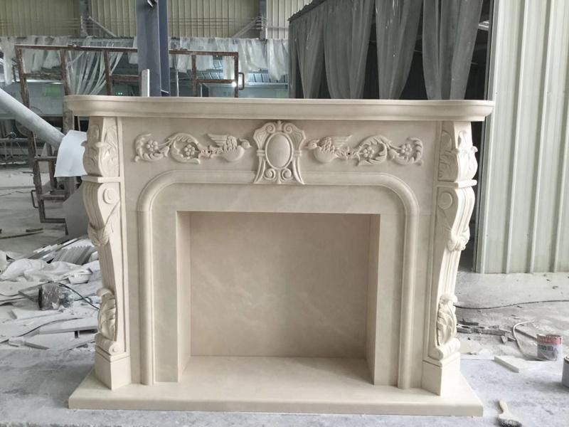 Cream Marfil Marble Fireplace Mantel French Design