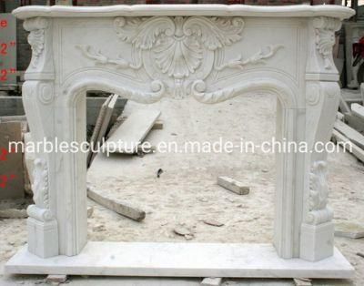 White Stone Mentel Surround Marble Fireplace with Flowers Carving (SYMF-088)