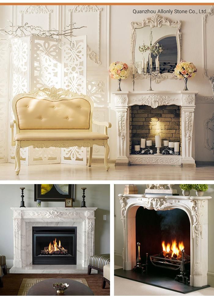 Customized Cream Bello White Limstone Fireplace for Indoor Living Room