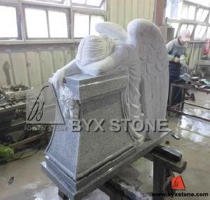 Grey Granite Carving Kneeling Angel/Weeping Angel Monument/ Cemetery Tombstone