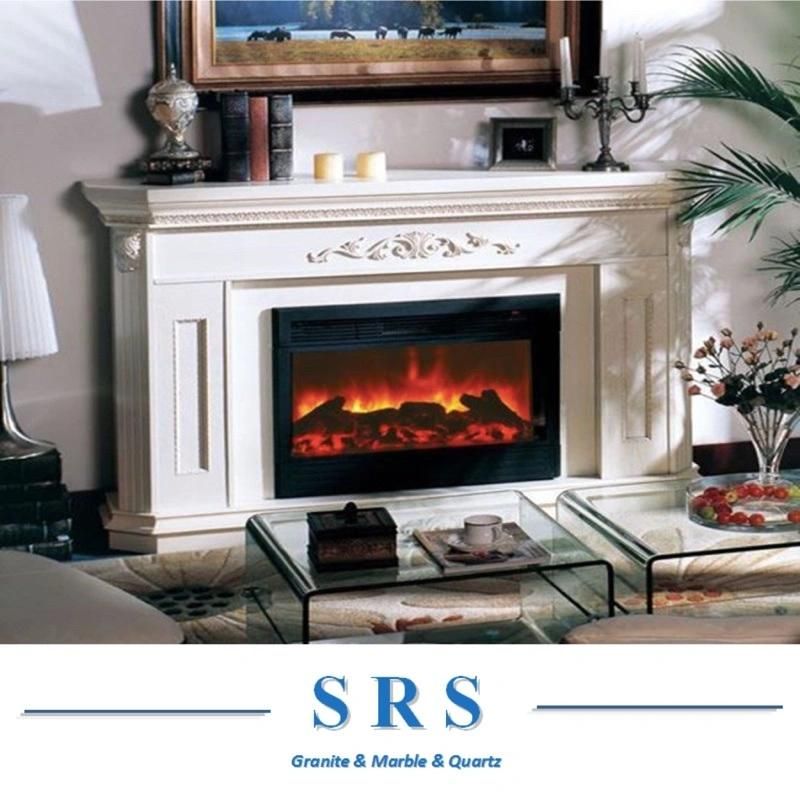 White Sculpture Marble/Granite Indoor Fireplace