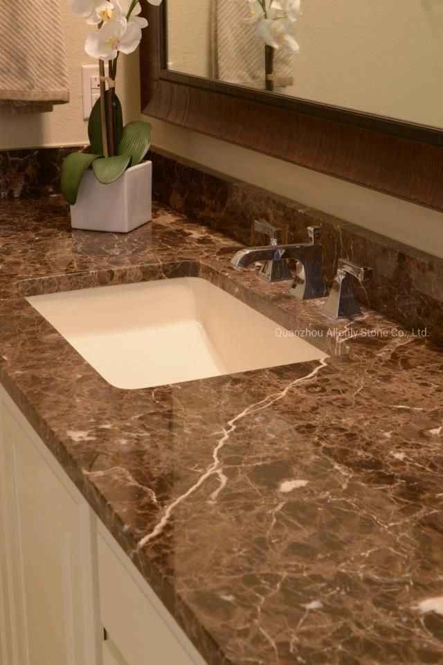 Commercial Project Wholesale Prefab Emperador Marble Bathroom Countertop/Vanity Top