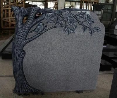 Light Gray G633 Polished Tree Carving Tombstone &amp; Monument