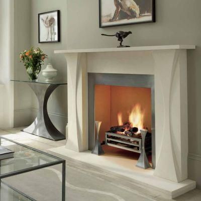 White Limestone Contemporary Modern Fireplace Mantel 4