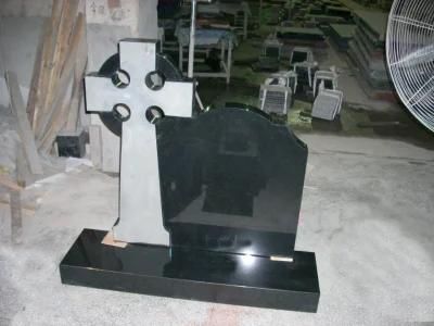 Black Granite Headstone Base with Cross Design