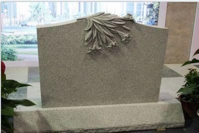 Upright-Amerian-Monument-with-Lily-Flowers-Baipo Yellow Granite Tombstone Mounment