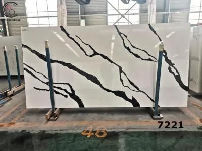High Quality 7221 Artificial Quartz Stone Slab Used for Countertops with Black Veins