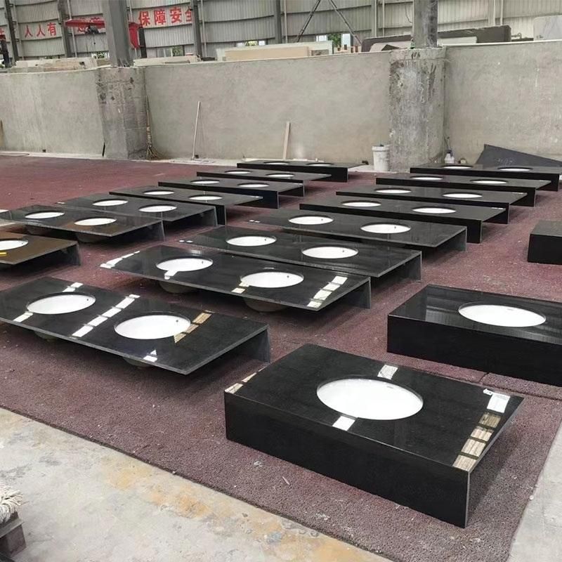 Hotel Project Design Prefab Angola Black Granite Bathroom Vanity Top with Ceramic Sink