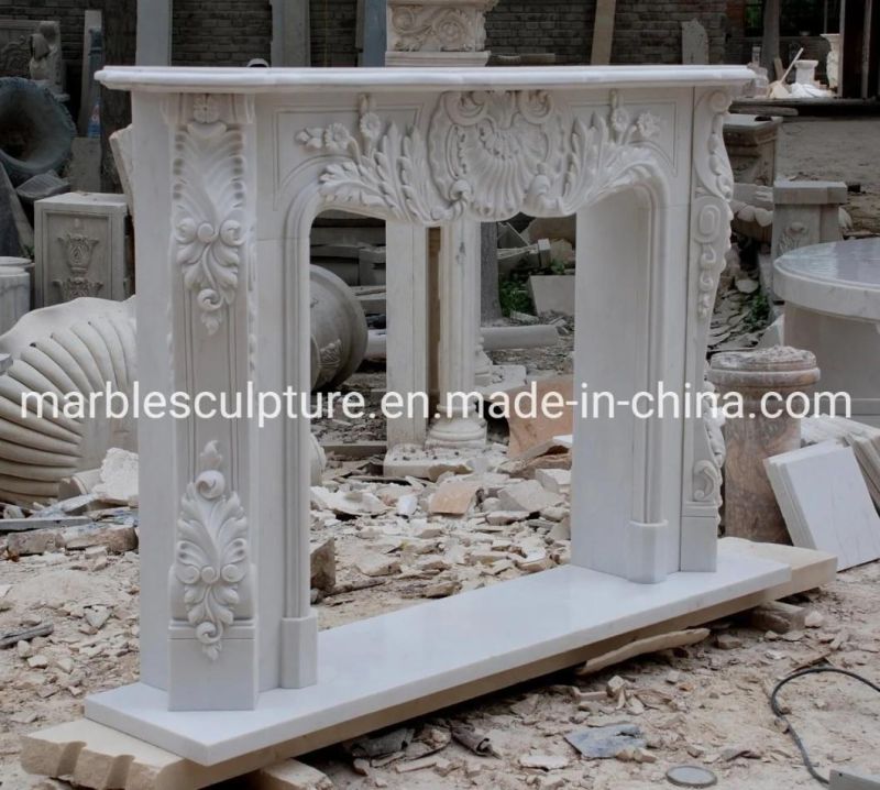 Classic Pure White Marble Stone Mantel Fireplace Home Decoration (SYMF-199)