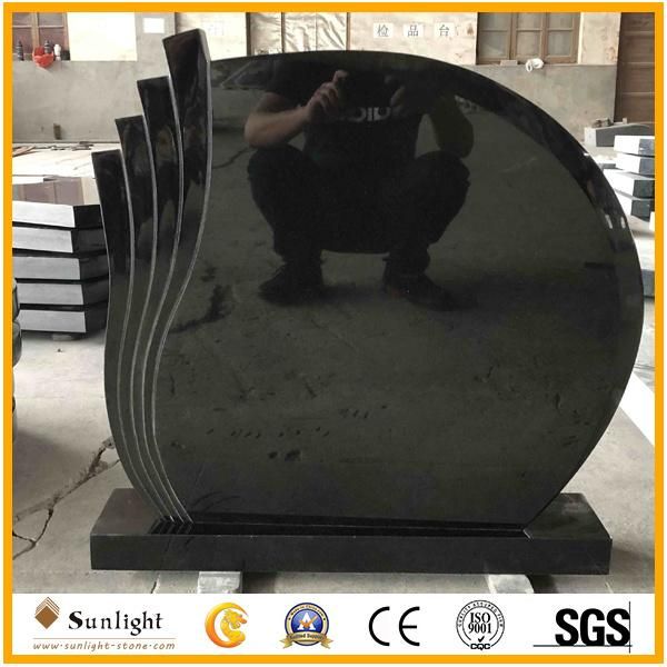 G654 Dark Grey Granite European Headstone Monument Tombstone with Custom Design