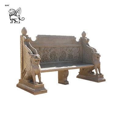 Antique Garden Lion Carving Outdoor Landscape Classic Marble Bench Mbg-14