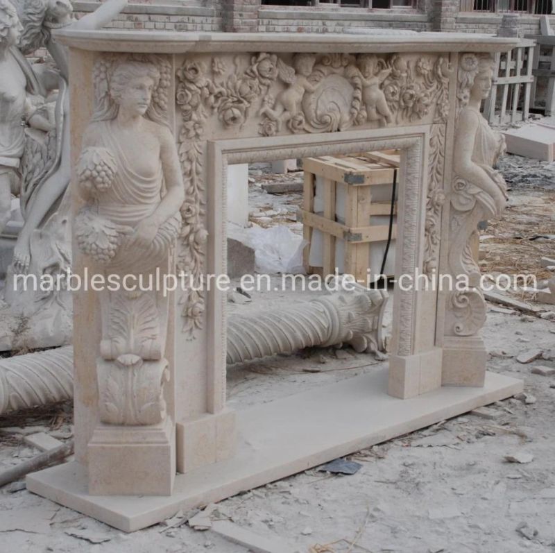 Exquisite Marble Fireplace Carving Angel and Lady Surround Flowers (SYMF-264)