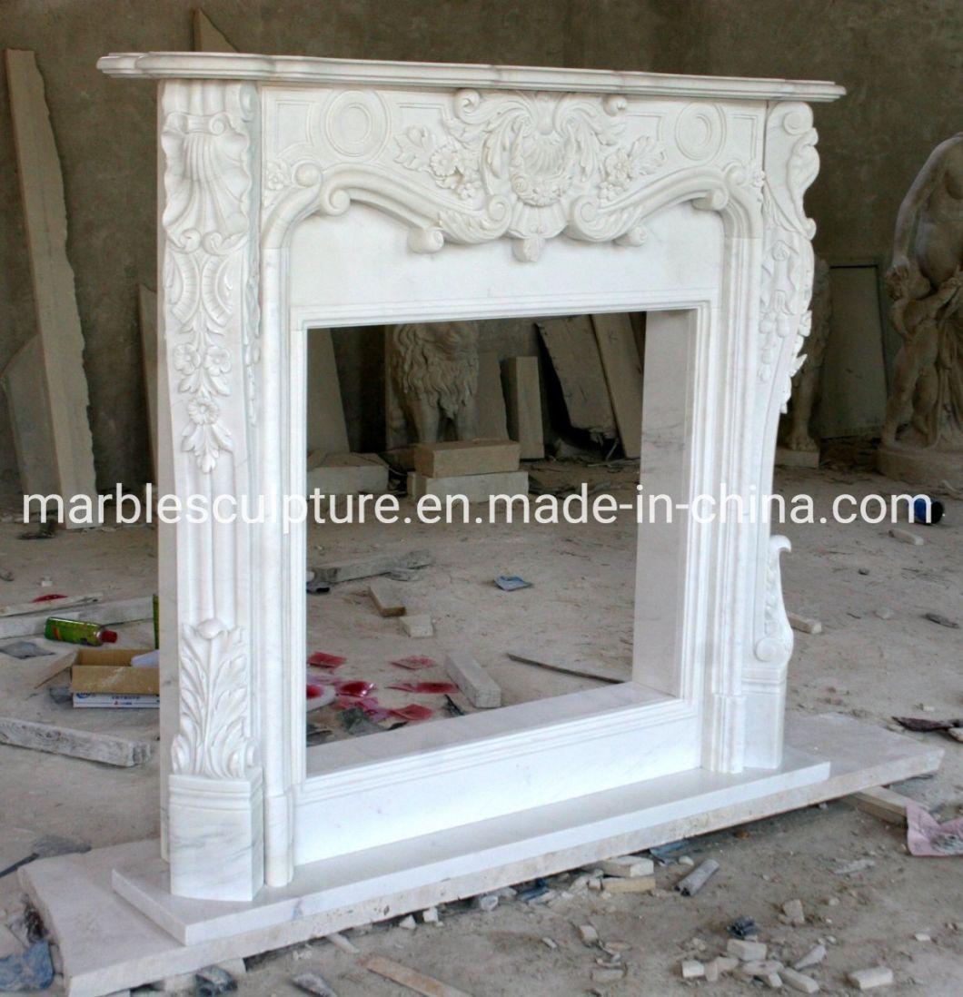 Home Decoration Cheap White Marble Fireplace for Furniture (SYMF-147)