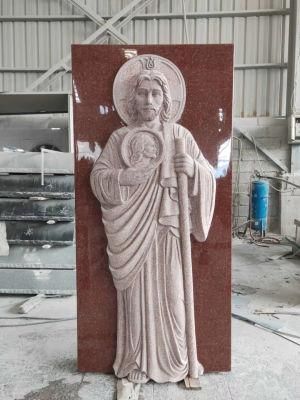 China Granite Tombstone with Carving Jesus Upright Monument Tombstone