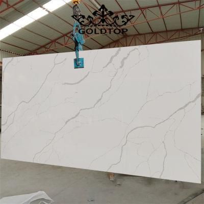 High Quality Price Polished 30mm Surface Calacatta Artificial Snowy Quartz Tiles for Worktops Kitchen/Bathroom Wall Floor Aparment Villa Hotel