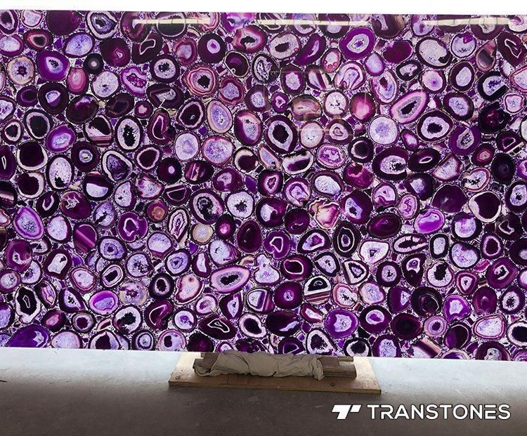 Transtones Gemstone Stone Polished Purple Agate Wall Panel