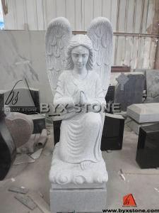 White Granite Kneeling Angel Carved Headstone / Monument