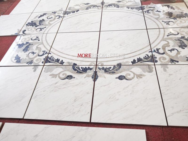 Interior Lobby Design Custom Azul Bahia Granite Inlay Waterjet Marble Medallion for Flooring