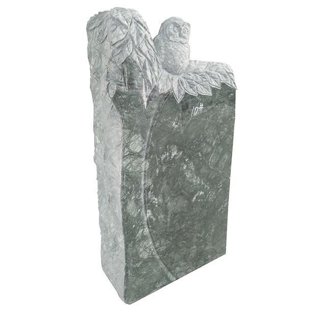 Natural Picasso Green Marble Gravestone with Tree Owl Sculpture