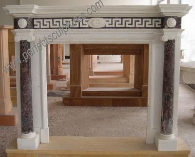 Hand Carved Two Tone Marble Fireplace Surround with Column (QY-LS363)