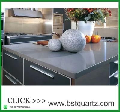 Misty Grey Quartz Stone Pefab Laminate Kitchen Island Countertop
