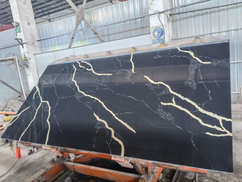 3200X1600 Calacatta Black with Gold Veins for Engineered Quartz Table Top