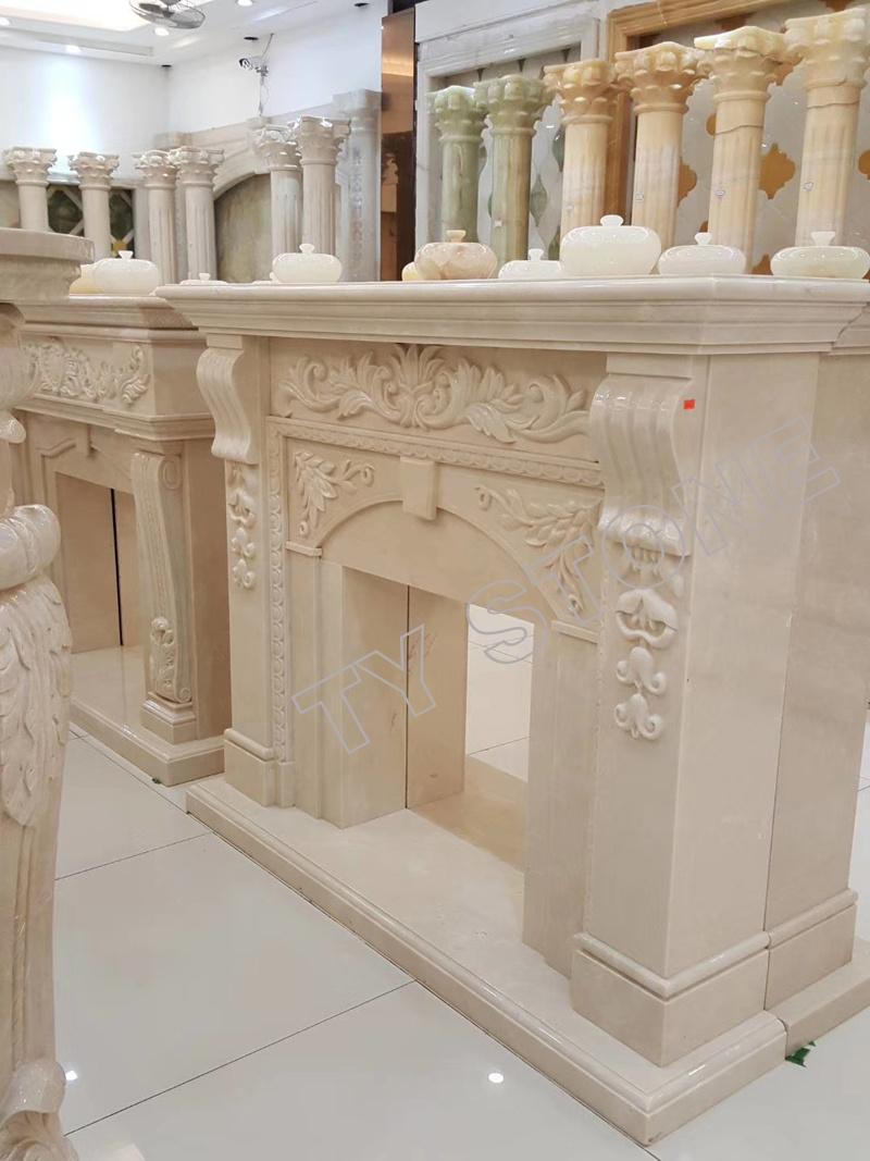 Cream Marfil Marble Fireplace Mantel French Design