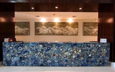 Gemstone Hotel Blue Reception Desk Restaurant Table Top Translucent Agate Slab