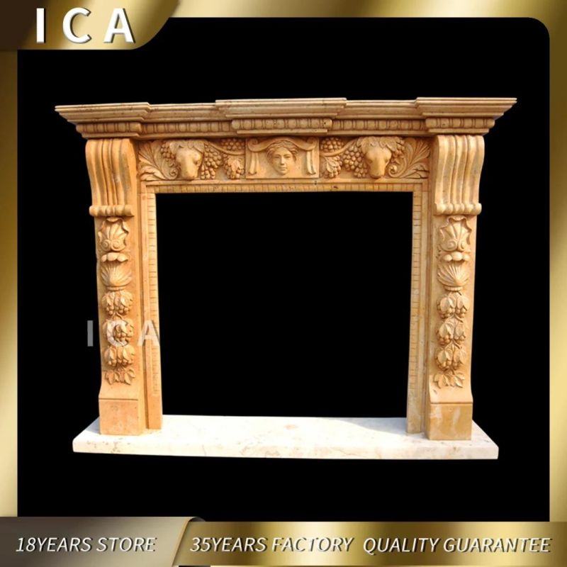 New Design Decorative Yellow Statue Natural Stone Marble Fireplace