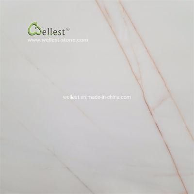 White Mable Red Veins Slab for Window Sill Skirting Door Frame