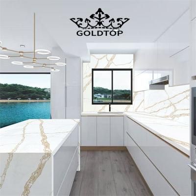 Artificial Polished/Honed 3200X1600mm White/Black/Grey Calacatta Gold Quartz Countertop for Kitchen/Bathroom Slab/Tile/Worktop