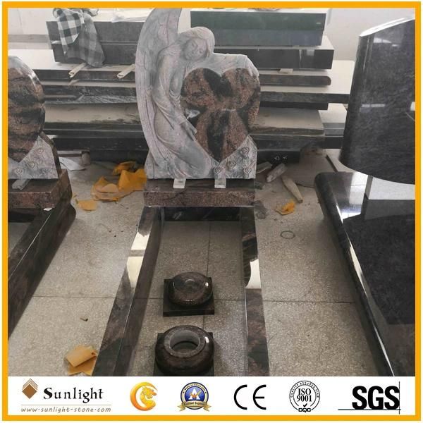 European Customized Carved Flower Tree Polished Black Stone Granite Headstone/Tombstone/Monument
