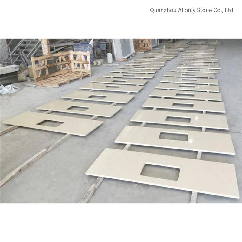 Precut Corian Surface Beige Quartz Stone Vanity Top with Sink