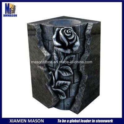 Rose Engraved Custom Design Granite Vases for Gravestone