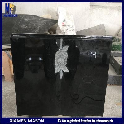 Bible Book Shape Black Granite Monument with Engraving Rose