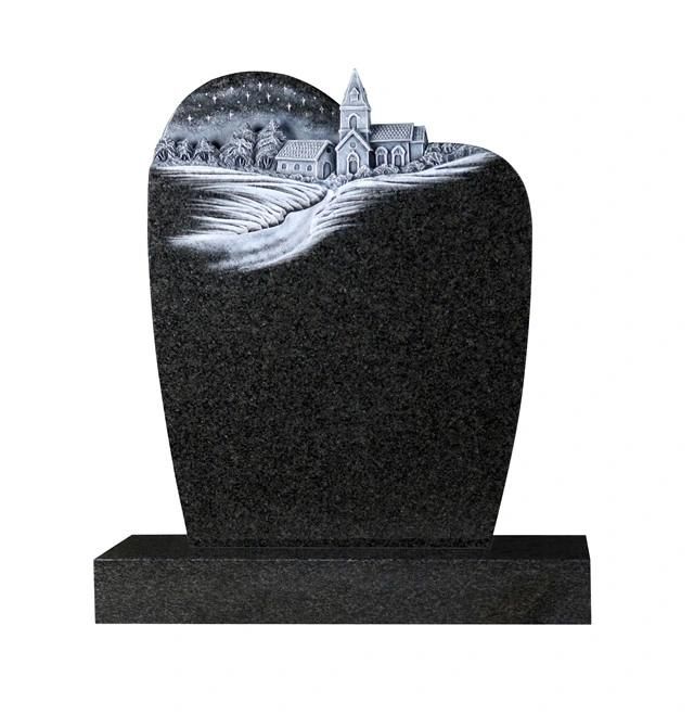 Wholesale Upright Indian Black Granite Tombstone with Carved House