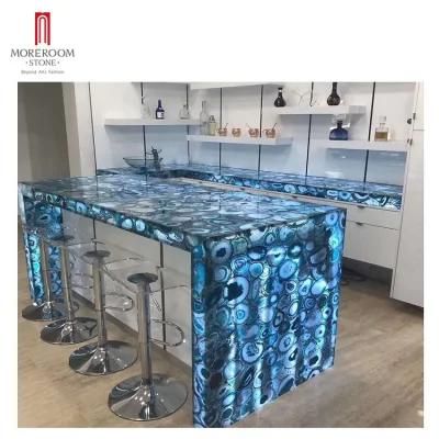 Luxury Semi Precious Stone Blue Agate Countertops Slab
