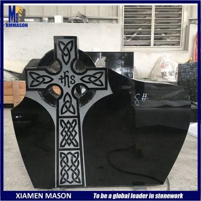 Hand Carved Shanxi Black Granite Tombstone with Ireland Celtic Cross
