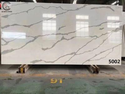 5002 Artificial Calacatta Quartz Stone Slab Used for Countertops with Grey Veins