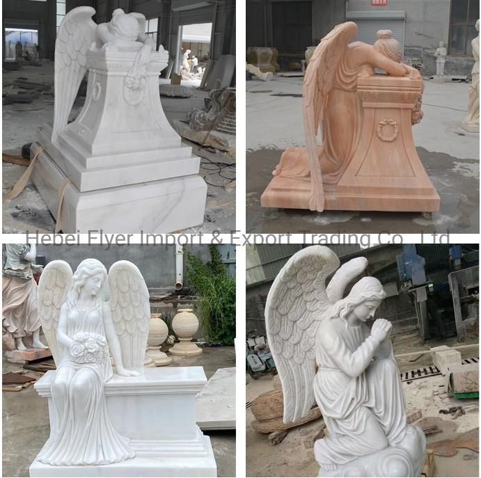Custom Outdoor Graveyard Memorial White Marble Headstone Marble Angel Statue Tombstone