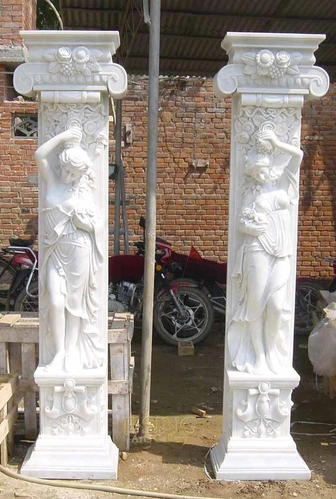 Sunset Red Marble High Quality Hand Work Statue Column