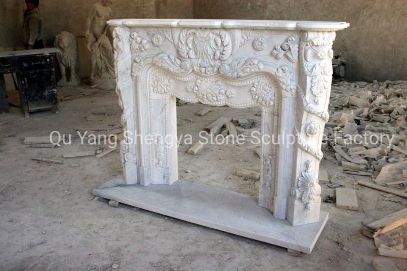 Beautiful Pure White Luxury Marble Fireplace Surround Flowers (SY-MF323)