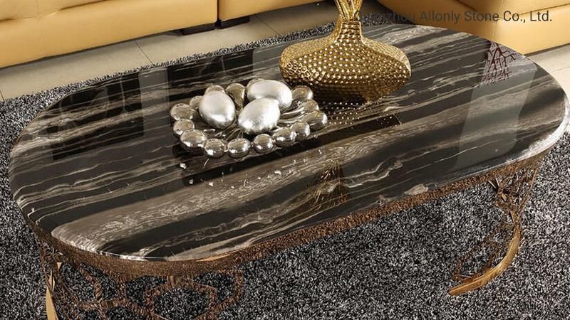 Customized Silver Dragon Black Marble Top Double Sink Bathroom Vanity