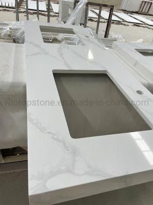 China Factory Supply Cut-to-Size Countertop Vanity Tops Crystal White Quartz Countertops Table