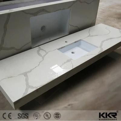 Prefab Pure White Calacatta White with Diamond Quartz Stone Vanity Top