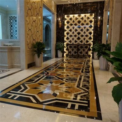 Natural Marble Design Water Jet Flower Pattern Marble Inlay