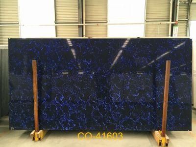 Decoration Material of Carrara Artificial Quartz Stone Slab with Blue Veins