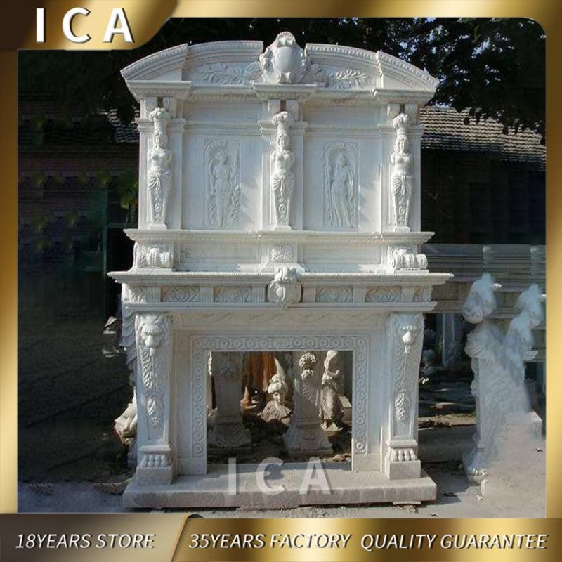 Morden Design Decorative Large White Marble Fireplace with Flowers